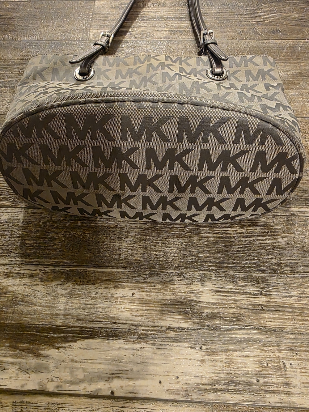 Michael Kors Gray MK Monogram Tote with Metallic Straps - Picture 2 of 7